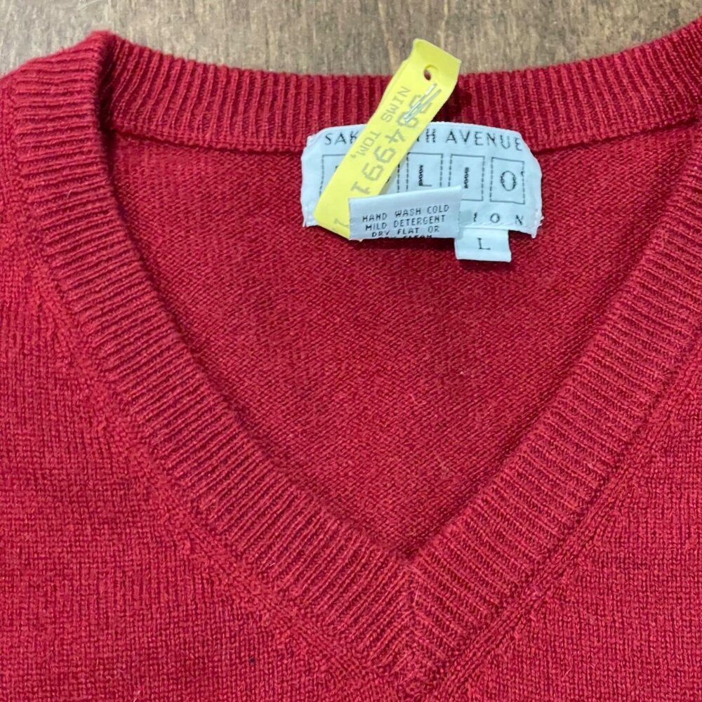 Vintage Saks Fifth Avenue Folio Cashmere Sweater Vest Mens Size Large Red V-Neck - Picture 4 of 10